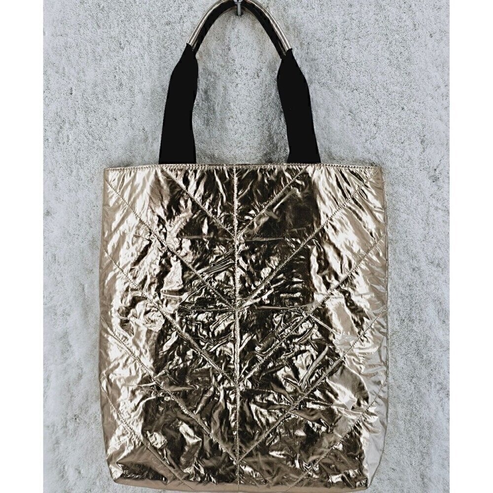 Victoria's Secret Metallic Rose Gold Chevron Tote Weekender Shopper Bag - Picture 5 of 10
